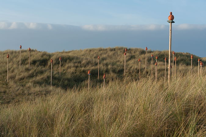 40 harpijen op zachte kussentjes op hoge palen 